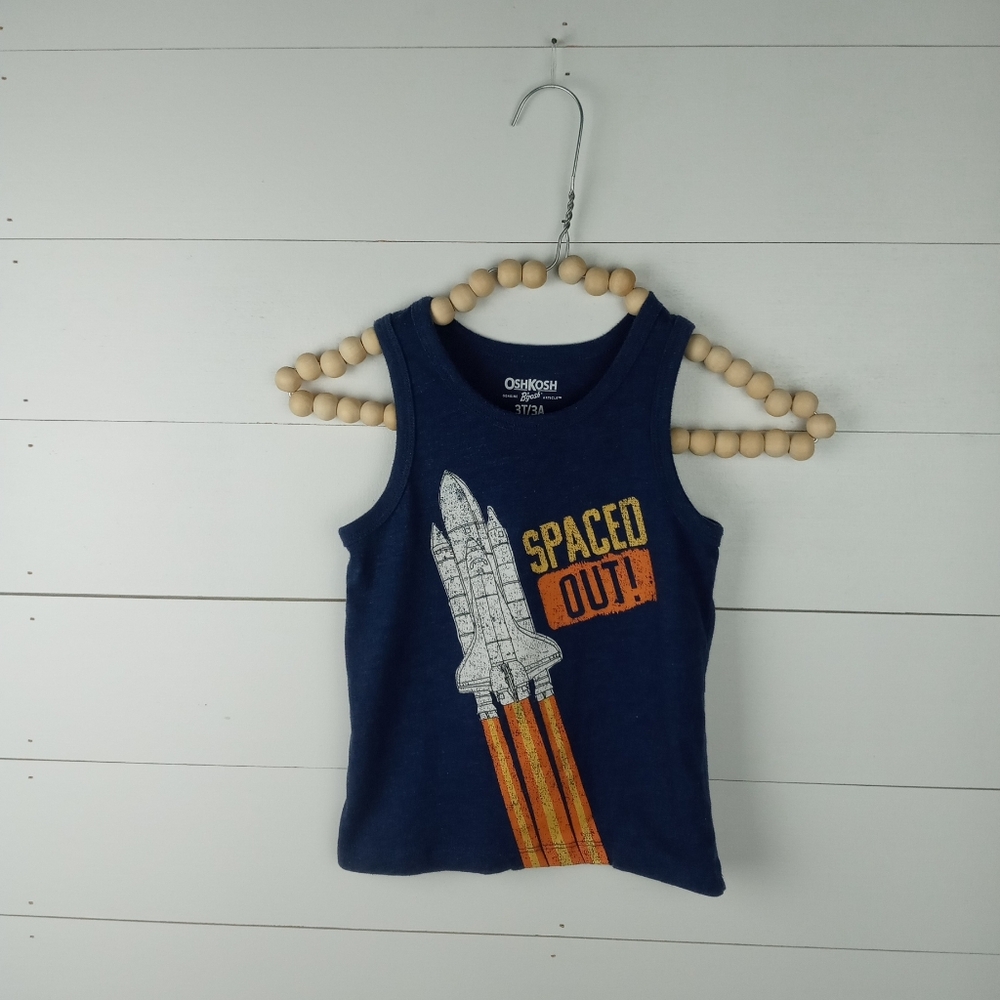 Oshkosh boys size 3T spaced out rocket ship design tank blue flex with design